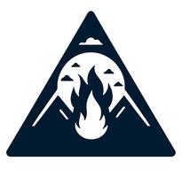 A triangle with a fire and mountains in the background vector
