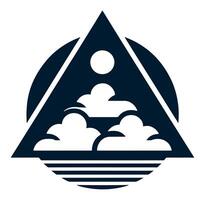 A triangle with clouds and a sun in the middle vector