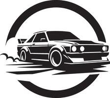 An image of a car in a circle with a black and white background vector