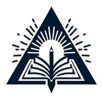 An open book with a triangle and rays of light vector