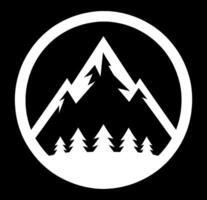 A black and white mountain logo with trees and a mountain in the middle vector