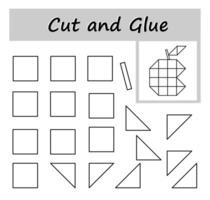 Paper game for kids. DIY worksheet. Color, cut out the parts of the image and glue on the paper. Cartoon apples. vector