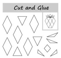 Paper game for kids. DIY worksheet. Color, cut out the parts of the image and glue on the paper. Cartoon strawberries. vector