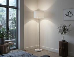Floor Lamp Illuminating Modern Living Room Interior photo