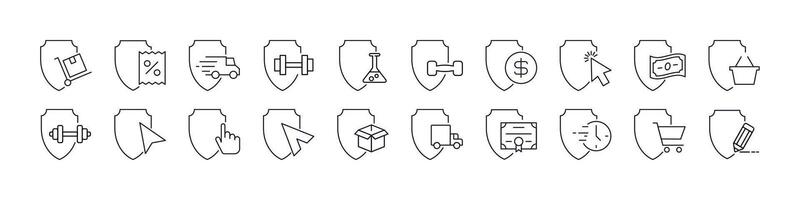 Money, Lab Flaks, Shopping etc by Shield Thin Icons Collection. Editable Stroke. Perfect for Web Sites, Books, Cards, Apps vector