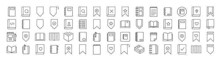 Book, Bookmark, Diary Line Icon Collection. Outline Signs for Graphic and Web Design, Apps, Adverts, Various Cards vector