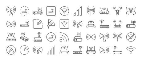 WiFi and Router Thin Line Icon Set. Outline Signs for Graphic and Web Design, Apps, Adverts, Various Cards vector