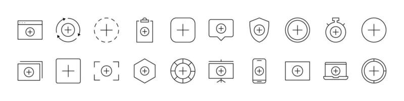 Set of Plus Sign Related Line Icons. Outline Signs for Graphic and Web Design, Apps, Adverts, Various Cards vector