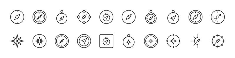 Set of Line Icons of Compass. Minimalistic Linear Pictogram for Web and Graphic Design, Apps, Banners, Social Network and Cards vector