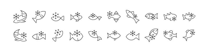 Collection of Frozen Fish Related Line Icons. Outline Signs for Graphic and Web Design, Apps, Adverts, Various Cards vector