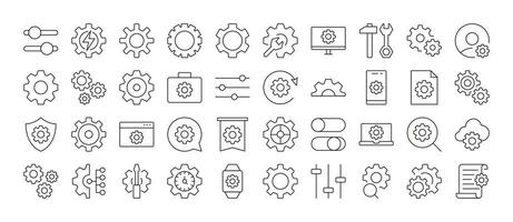 Cogwheel and Gear Set of Thin Icons. Editable Stroke. Perfect for Web Sites, Books, Cards, Apps vector