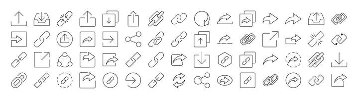 Bundle of Share and Link Related Line Icons. Outline Signs for Graphic and Web Design, Apps, Adverts, Various Cards vector