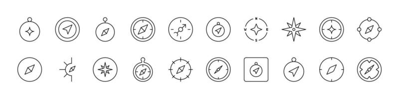 Bundle of Travel and Journey Related Related Line Icons. Compass Outline Signs for Graphic and Web Design, Apps, Adverts, Various Cards vector