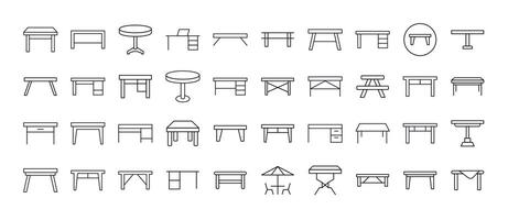 Table Line Icon Pack. Outline Signs for Graphic and Web Design, Apps, Adverts, Various Cards vector