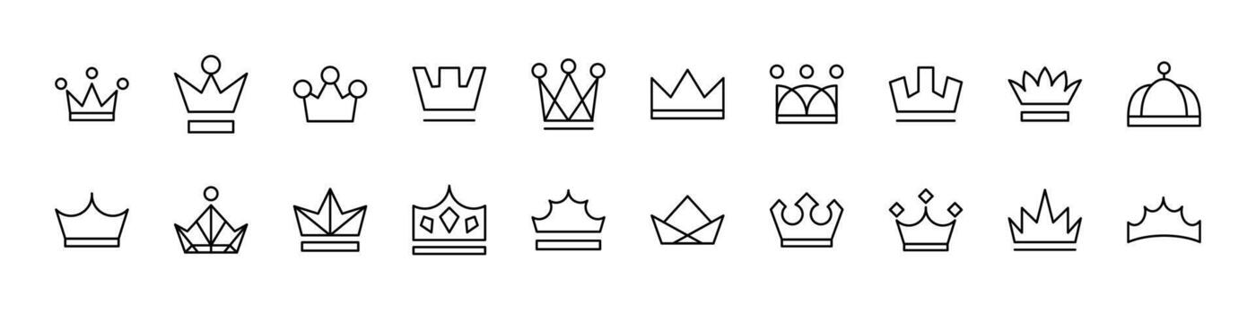 Collection of Crown Related Line Icons. Outline Signs for Graphic and Web Design, Apps, Adverts, Various Cards vector