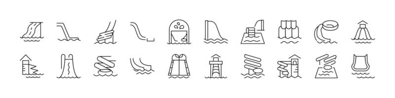 Water Slide Related Icon Set. Editable Stroke. Perfect for Web Sites, Books, Cards, Apps vector