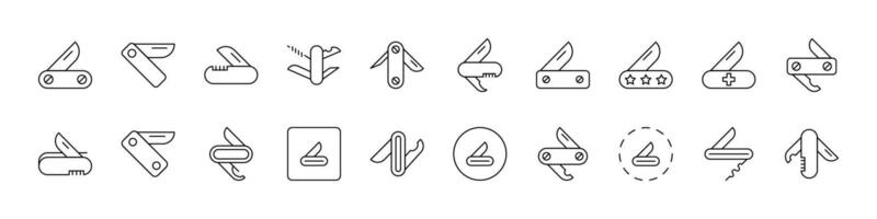 Camping Line Icon Collection. Folding Knife Outline Signs for Graphic and Web Design, Apps, Adverts, Various Cards vector