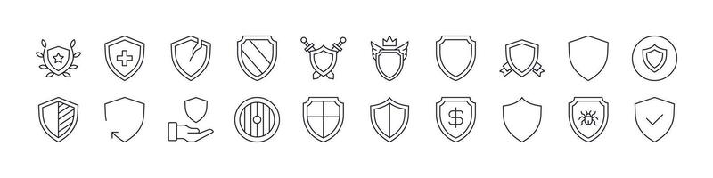 Shield Set of Thin Icons. Editable Stroke. Perfect for Web Sites, Books, Cards, Apps vector