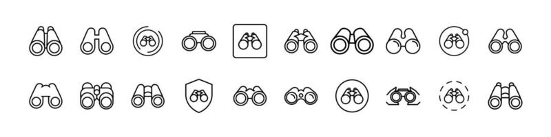 Collection of Binocular Related Line Icons. Outline Signs for Graphic and Web Design, Apps, Adverts, Various Cards vector