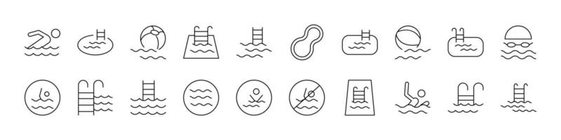Collection of Line Icons of Swimming Pool. Minimalistic Linear Pictogram for Web and Graphic Design, Apps, Banners, Social Network and Cards vector