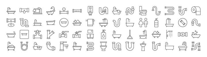 Faucet, Pipes, Bathroom, Toilet Line Icon Pack. Minimalistic Linear Pictogram for Web and Graphic Design, Apps, Banners, Social Network and Cards vector
