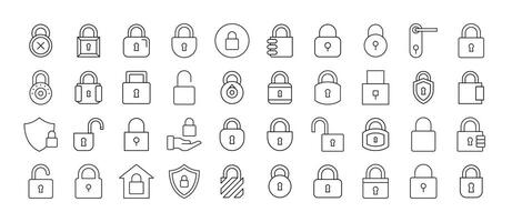 Lock Thin Line Icon Set . Door and Padlock Outline Signs for Graphic and Web Design, Apps, Adverts, Various Cards vector