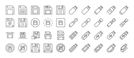 Collection of Flash Card Related Line Icons. Outline Signs for Graphic and Web Design, Apps, Adverts, Various Cards vector