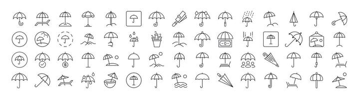Umbrella Line Icon Collection. Outline Signs for Graphic and Web Design, Apps, Adverts, Various Cards vector