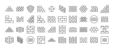 Collection of Building Related Line Icons. Brick Wall Outline Signs for Graphic and Web Design, Apps, Adverts, Various Cards vector