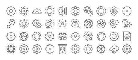 Gear and Cogwheel Line Icon Set. Outline Signs for Graphic and Web Design, Apps, Adverts, Various Cards vector