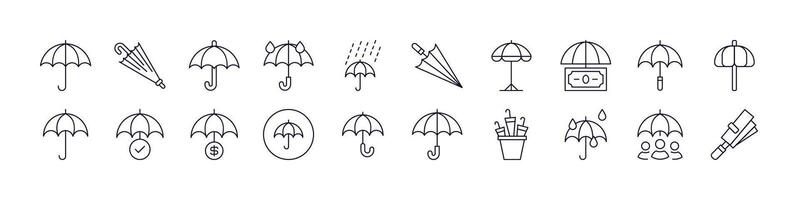Pack of Umbrella Thin Icons. Editable Stroke. Perfect for Web Sites, Books, Cards, Apps vector