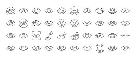 Collection of Eye Related Line Icons. Outline Signs for Graphic and Web Design, Apps, Adverts, Various Cards vector