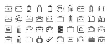 Suitcase, Briefcase, Baggage, Luggage Line Icon Set. Minimalistic Linear Pictogram for Web and Graphic Design, Apps, Banners, Social Network and Cards vector