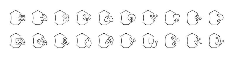 Health, Water, Tree Pictures Drawn with Thin Line. Collection of Various Design Elements that Can Be Used for Apps, Articles, Web Sites, Social Media vector