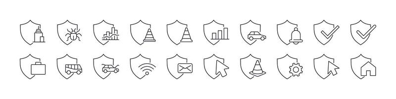 Shield, Defence, Insurance Line Icon Bundle. Minimalistic Linear Pictogram for Web and Graphic Design, Apps, Banners, Social Network and Cards vector