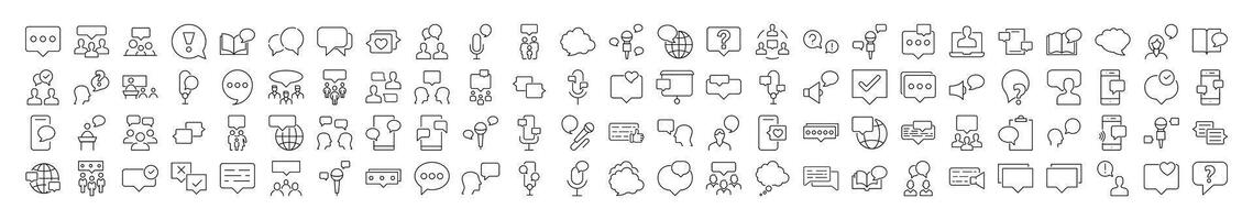 Talking and Dialogue Line Icon Set. Speech Bubble Outline Signs for Graphic and Web Design, Apps, Adverts, Various Cards vector