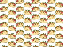 taco seamless pattern, traditional mexican food background, fast food texture with corn tortilla, tomatoes, onion and fresh salad for cafe menu design, price list, voucher, wrapping paper vector