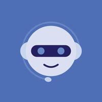 Chat bot ai and customer service support concept. Smiling robot in headphone on blue background. vector