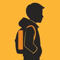 Silhouette of a boy with backpack vector