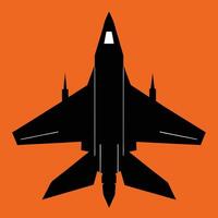 Silhouette jet fighter on orange background vector