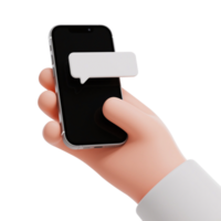 Hand holding a smartphone with a text message bubble. png