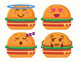 Burger emoji character with different expressions isolated collection vector