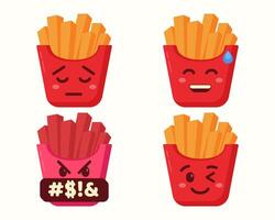 French fries emoji character with different expressions vector