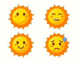 sun emoticons character icons isolated set vector