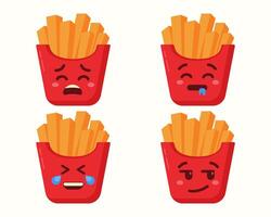 French fries emoji character with different expressions isolated set vector