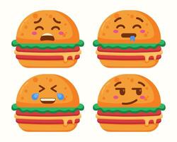Cute Burger character with different expressions isolated set vector