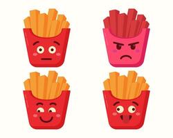 French fries emoji character with different expressions isolated collection vector