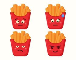 Cute French fries character with different expressions isolated collection vector
