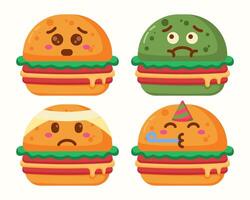 Cute Burger character with different expressions collections set vector