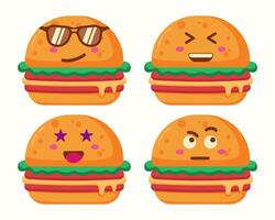 Cute Burger character with different expressions collection vector